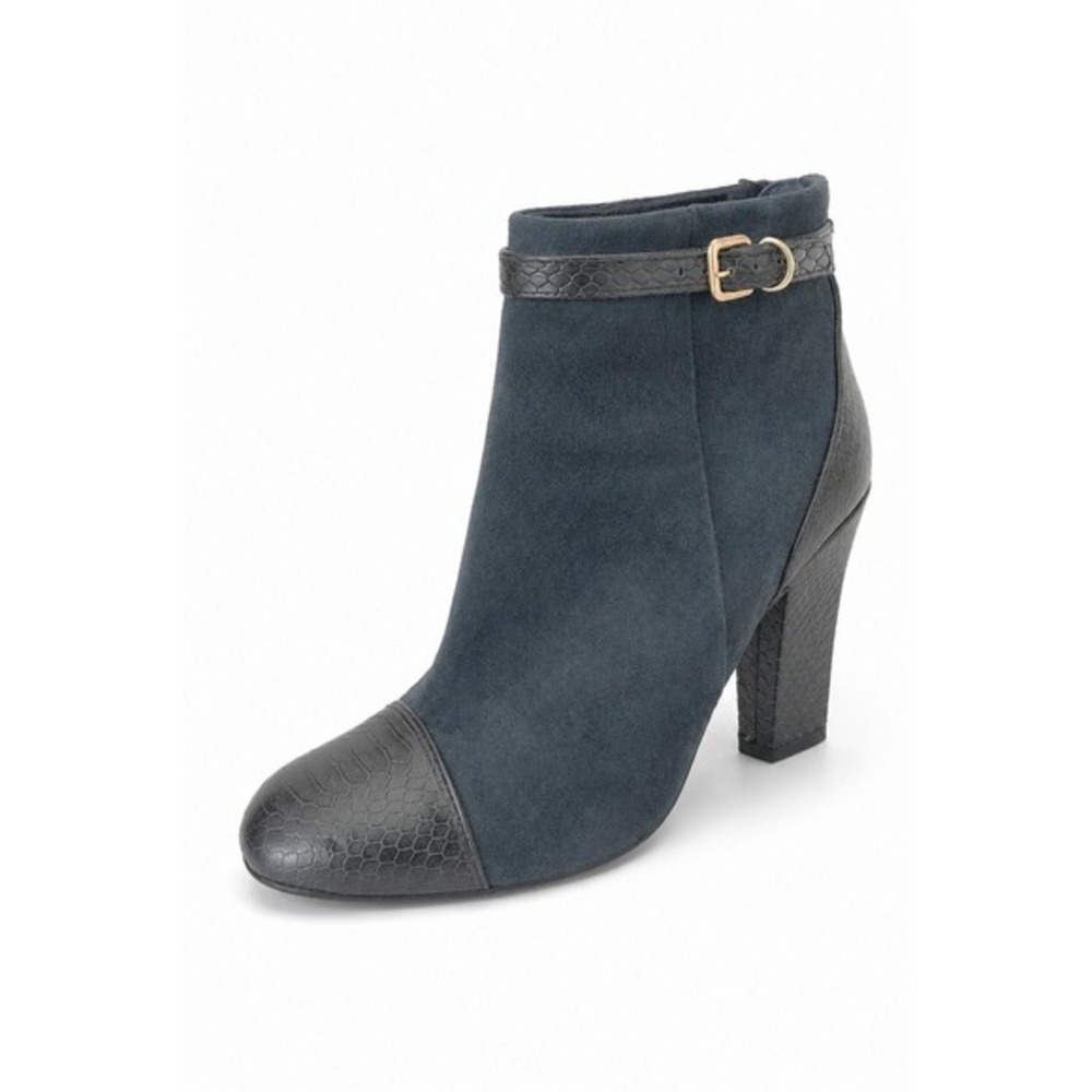 Tory Burch Suede Ankle Heeled Boots Women 8M Gracie Blue Embossed Snakeskin Trim